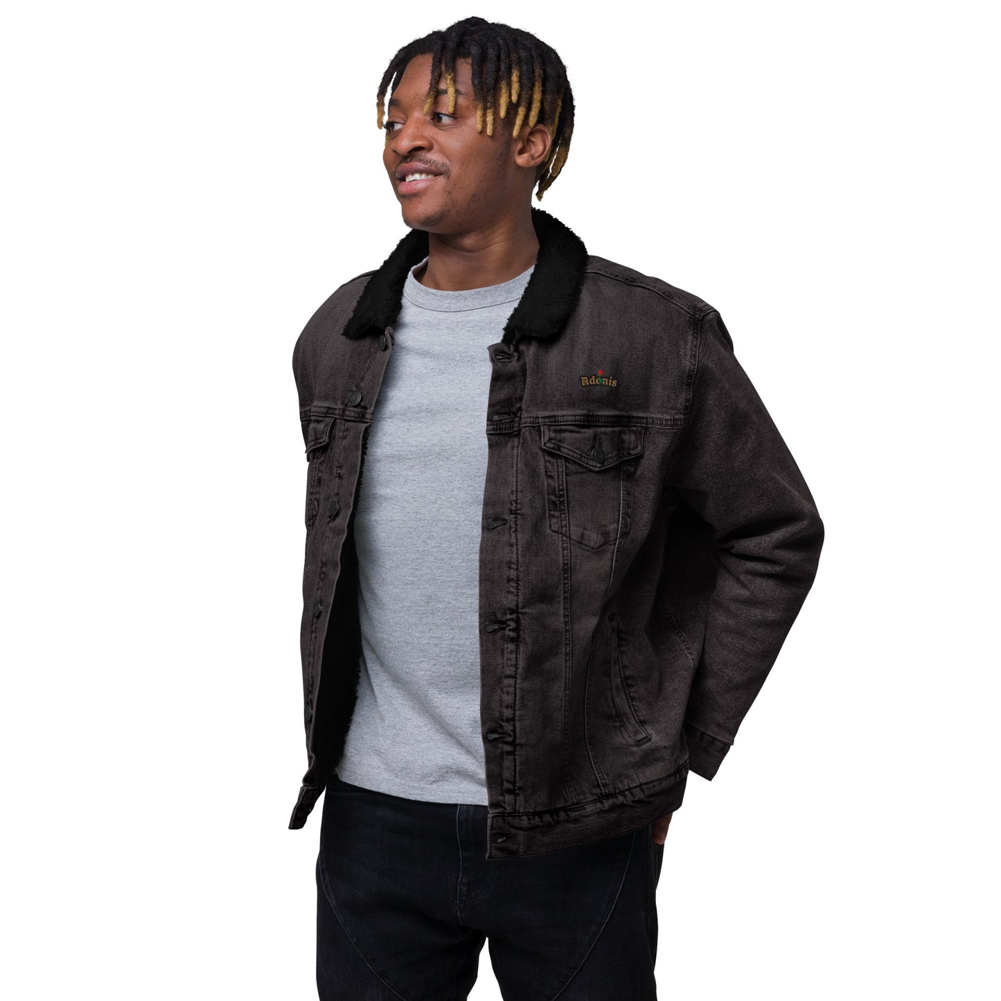 Adonis-Creations - Men's Embroidered Fur Denim Jacket