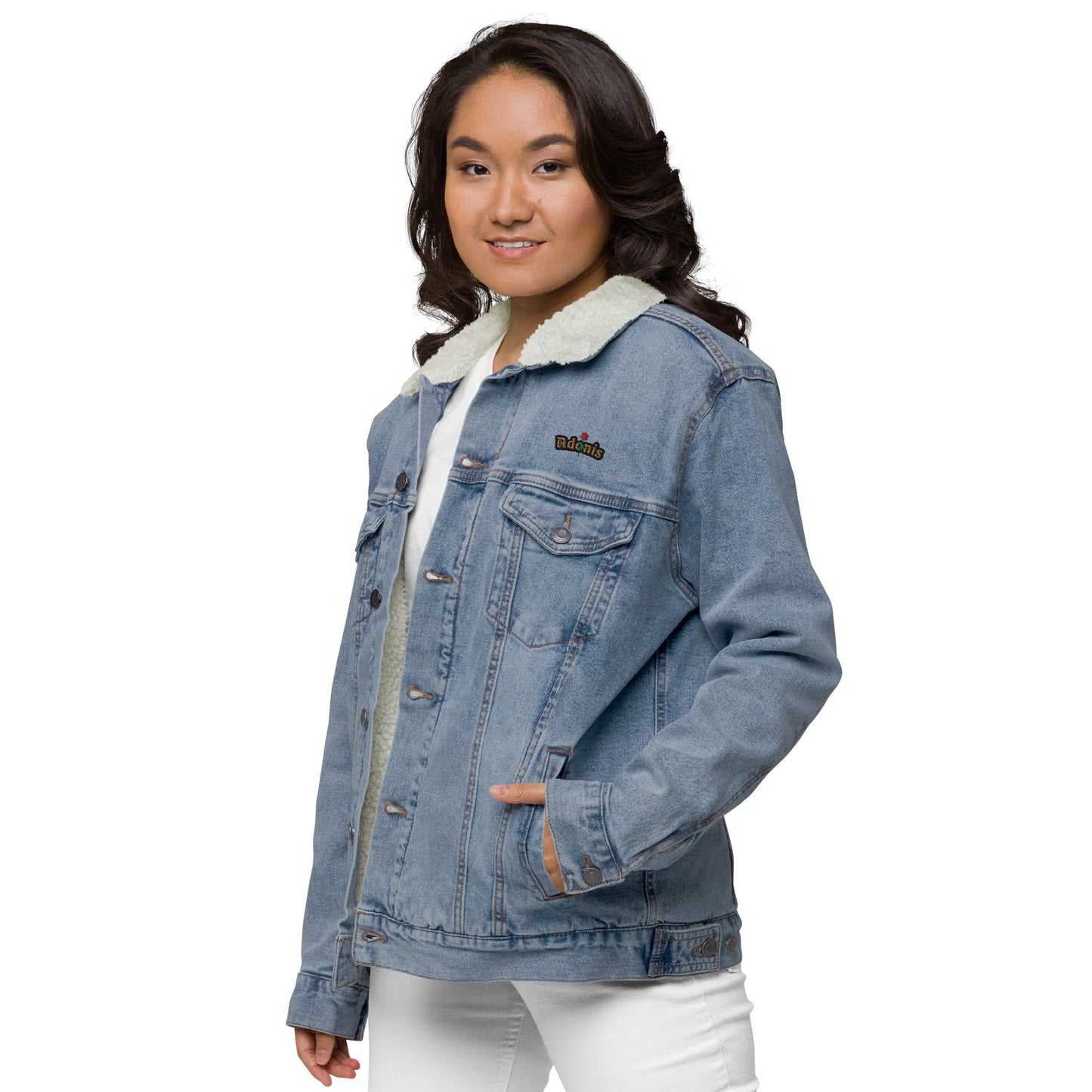 Adonis-Creations - Women's Embroidered Denim Jacket With Fur