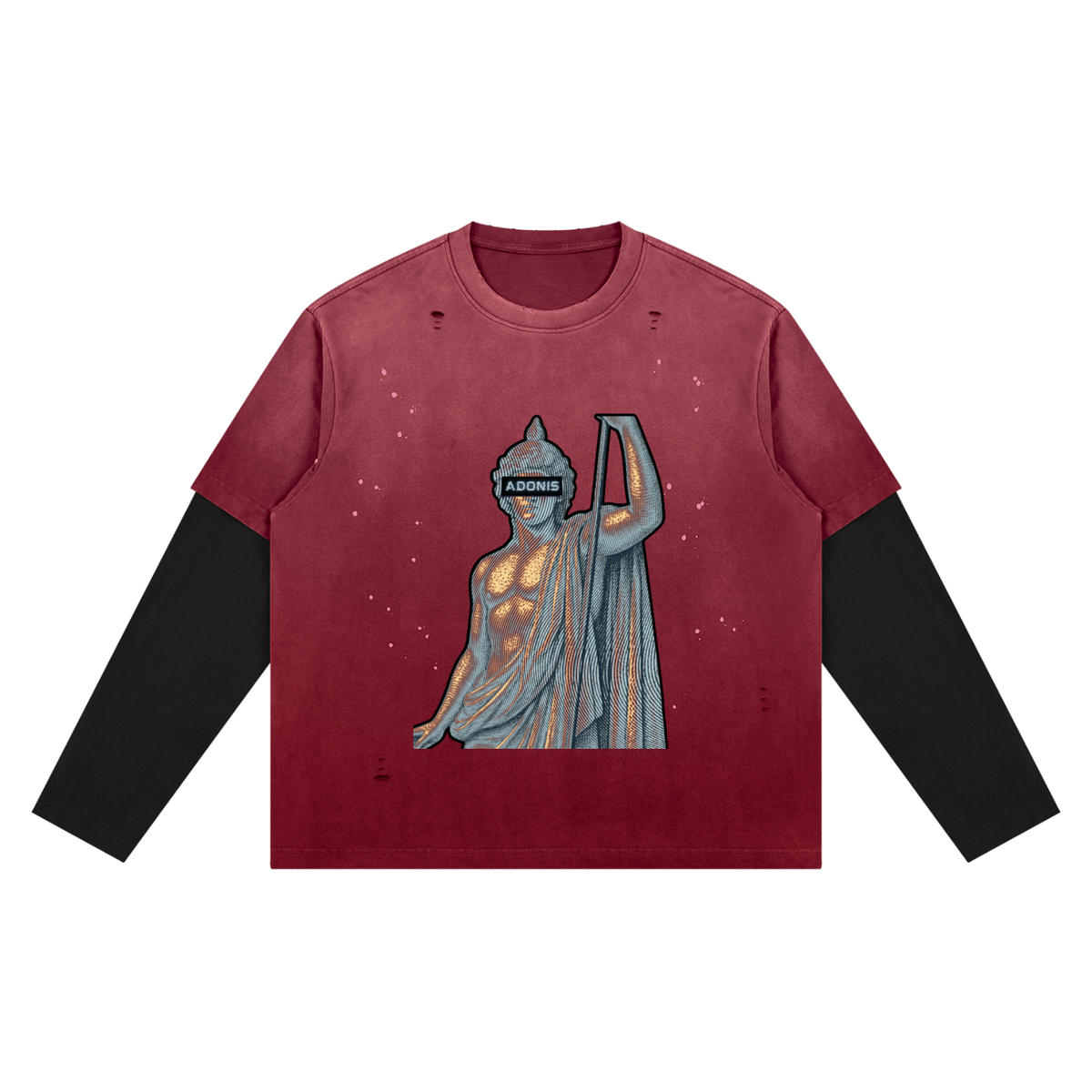 Wash Distressed  Layered Long Sleeve