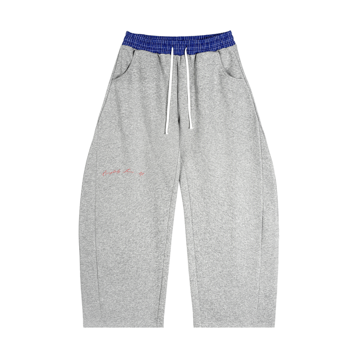 Plaid Waistband Barrel Sweatpants (Grey)
