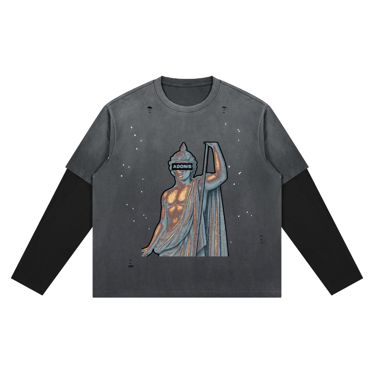 Wash Distressed  Layered Long Sleeve