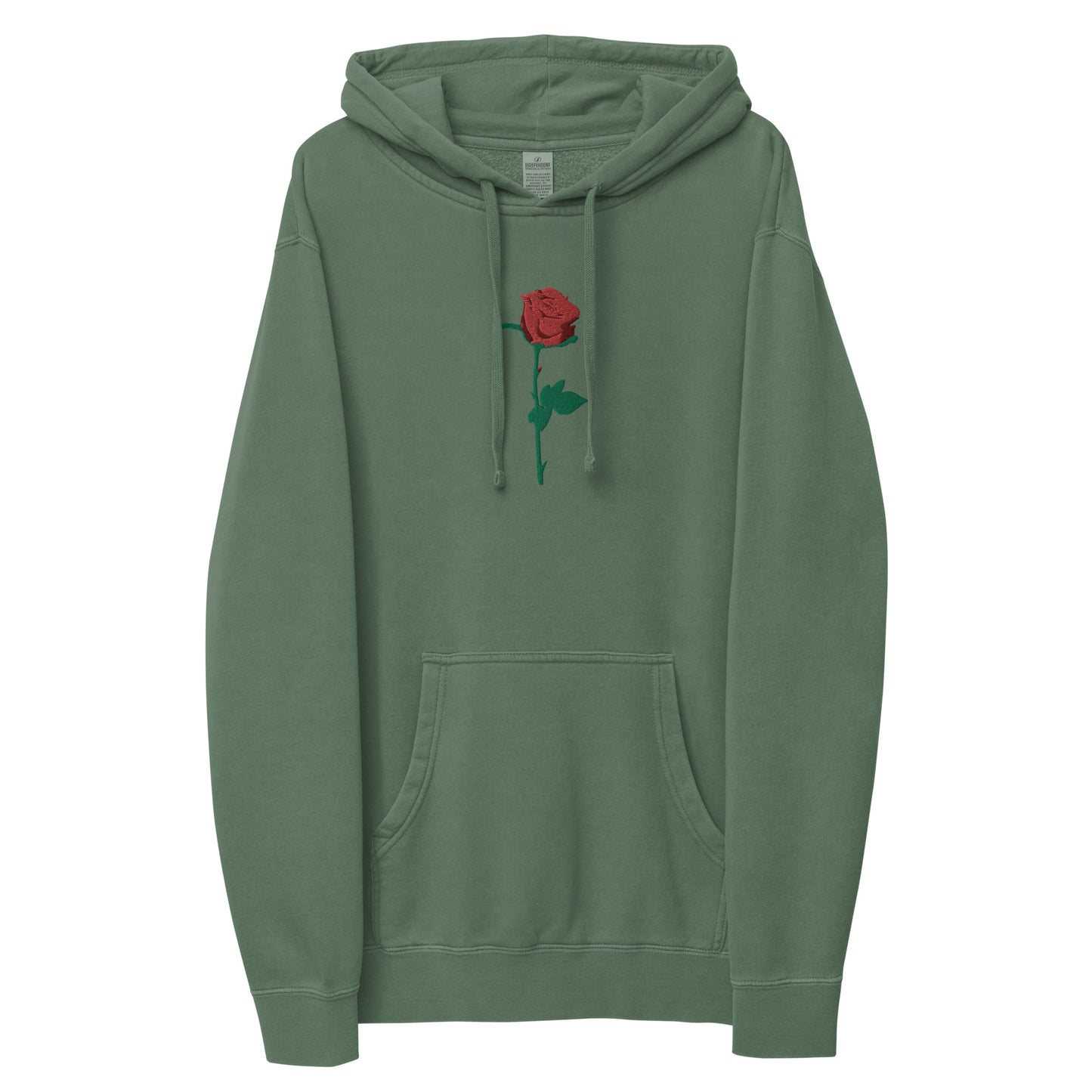 *Front view of hoodie* Embroidered rose logo