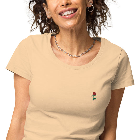 Women's Basic Rose Embroidered Organic T-Shirt |Adonis-Creations